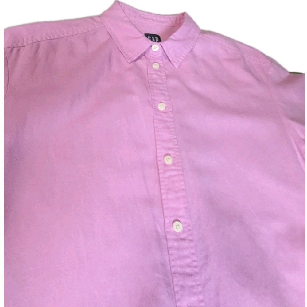 GAP Pink Linen Blend Short Sleeve Button Front Shirt Dress XS Petite W/ Pockets - Picture 10 of 13